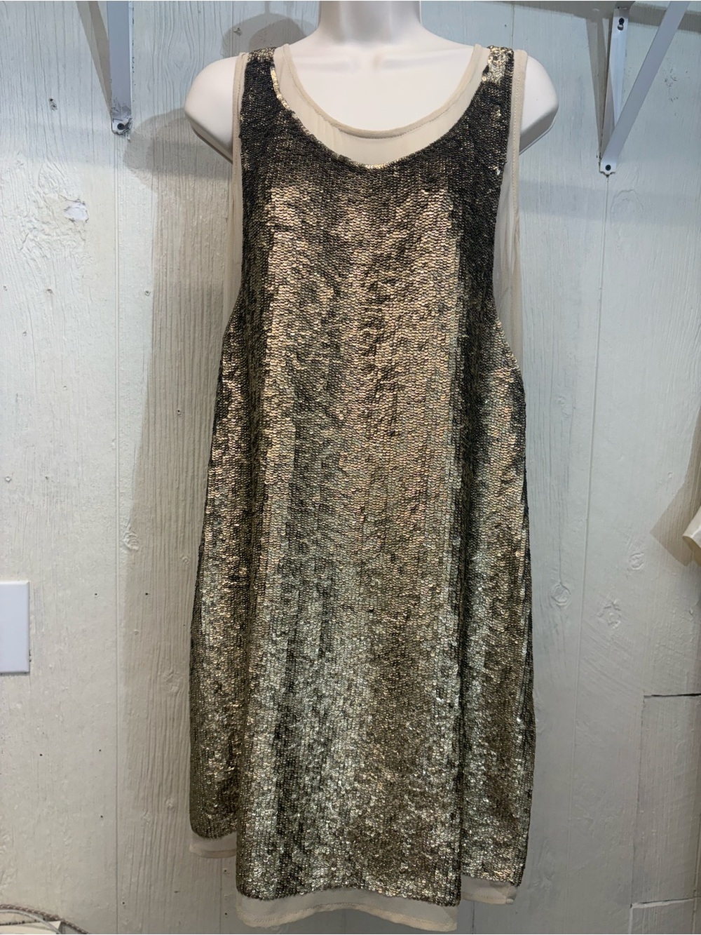 Twin-Set Metallic Gold Sequin Midi Dress Large
